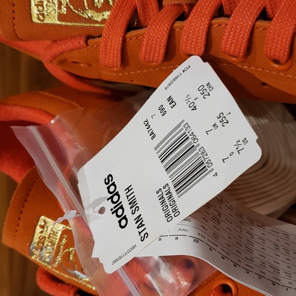 Adidas Originals Stan Smith Orange Suede Men's 7.5 Rare Deadstock - Picture 4 of 7